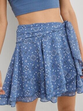 Aerie Blue Chiffon Wrap Skirt